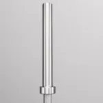 Close-up of polished chrome Olympic barbell sleeve with smooth rotating sleeve detail
