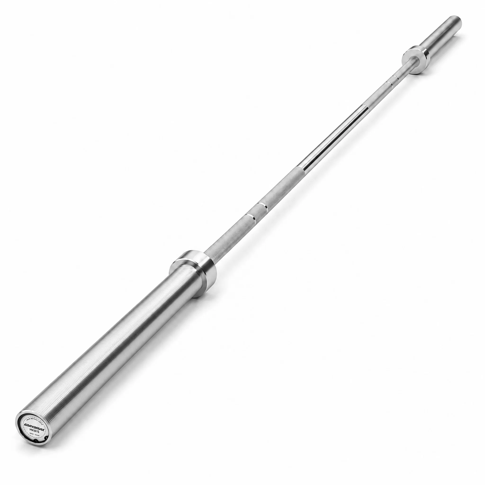 MK Barbell GravoMax silver 15kg Olympic barbell with chrome sleeves and precision grip for strength training
