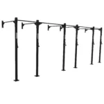 Side view of free standing three bay rig frame with pull up bar