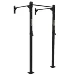 Side view of one bay wall mounted rig showing wall brackets and upright depth