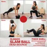 Slam ball training action shot with athlete in functional gym