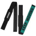 Black cotton padded lifting strap pair with reinforced stitching
