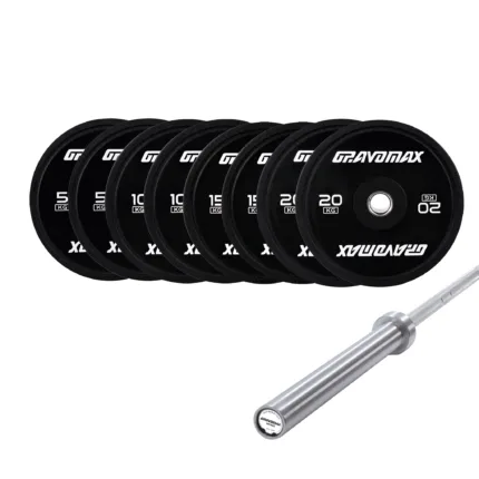 100KG Bumper Plates + Monkey King 20KG Barbell Set by GravoMax