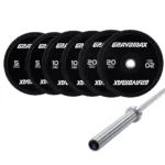 70KG Black Bumper Plates with Nova 20KG Barbell Set by GravoMax