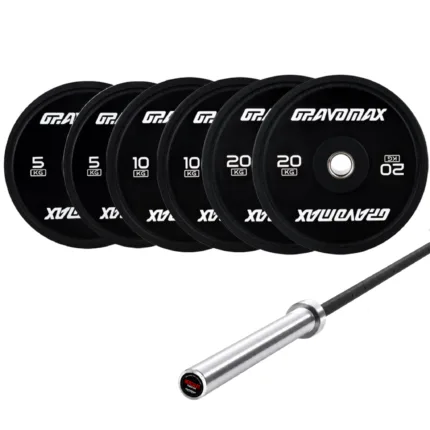 70KG Black Bumper Plates with Nova 20KG weightlifting Barbell Set by GravoMax
