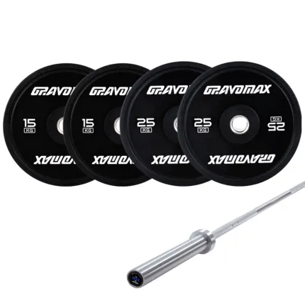 80KG Black Bumper Plates with Nova 20KG Barbell Set by GravoMax