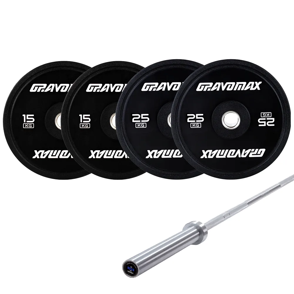 80KG Black Bumper Plates with Nova 20KG Barbell Set by GravoMax 80KG Black Bumper Plates with Nova 20KG Barbell Set by GravoMax