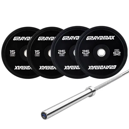 GravoMax 100kg Olympic barbell set with 80kg black bumper plates and 20kg Nova bar for New Zealand home gyms