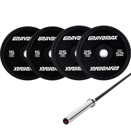 80KG Black Bumper Plates with Nova 20KG Weightlifting Barbell Set by GravoMax
