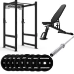 Power cage with bench package including GM90 rack FID bench barbell and 80kg plates GravoMax NZ