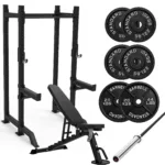 Squat Rack Package FID bench and weightlifting barbell set