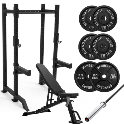 Squat Rack Package FID bench and weightlifting barbell set