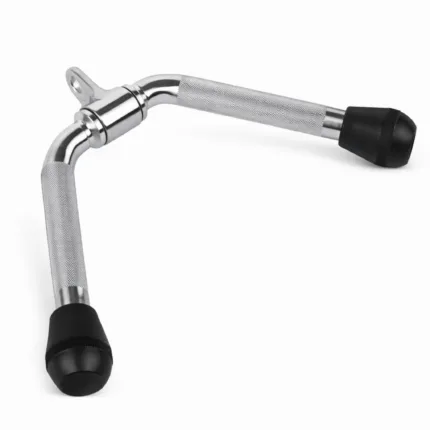 GravoMax solid steel tricep press down bar cable attachment with knurled grips and rubber ends