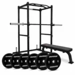 Power Cage with Flat Bench and 60kg Barbell Set