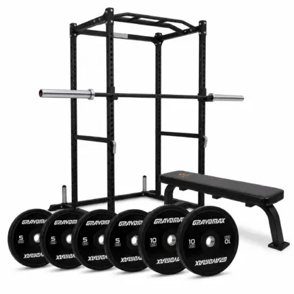 Power Cage with Flat Bench and 60kg Barbell Set