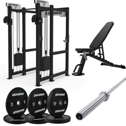 Functional trainer package power cage adjustable bench and 90kg barbell set GravoMax NZ