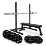 GravoMax complete home gym starter package featuring TS350 squat stand flat bench and 60kg barbell set New Zealand
