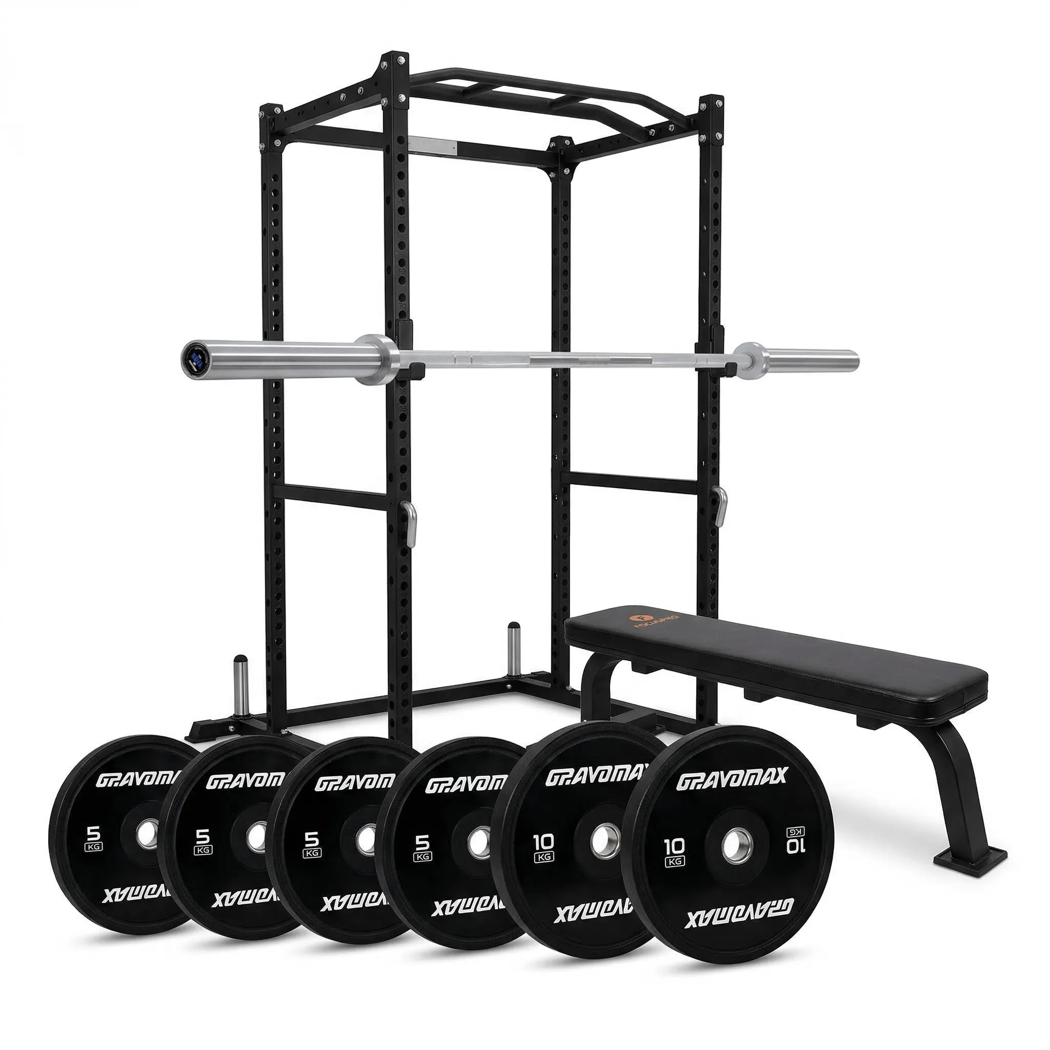 power cage with flat becn and 60kg barbell set GravoMax complete home gym package with PR100 power cage, flat bench and 60kg barbell set for New Zealand