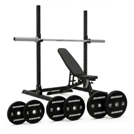 GravoMax complete home gym package with squat rack, adjustable bench and 90kg barbell set for New Zealand