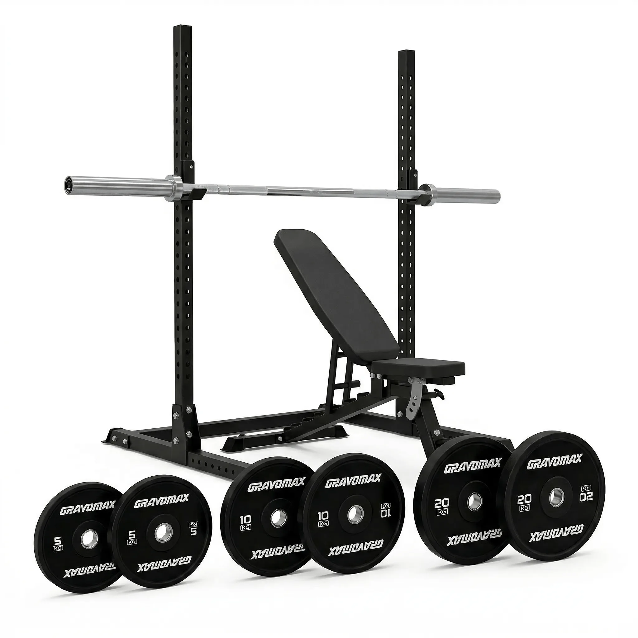 GravoMax complete home gym package with squat rack, adjustable bench and 90kg barbell set for New Zealand