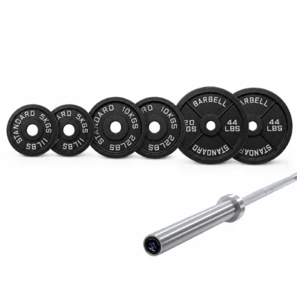 GravoMax 90kg cast iron barbell set including 20kg Nova bar and 70kg iron plates