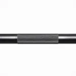 Close-up of Olympic barbell centre knurling with textured grip detail on a white background