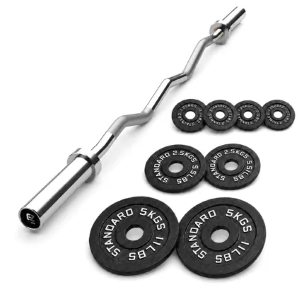 GravoMax olympic curl bar set with 20kg metal weights