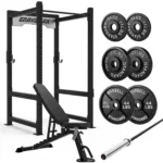 Power Cage with FID Bench and weightlifting Barbell Set