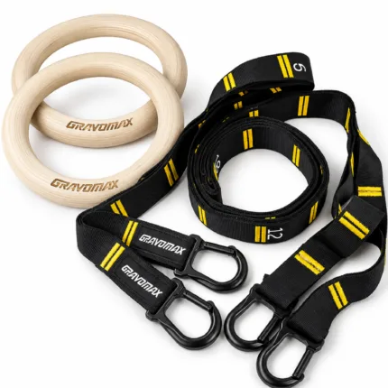 GravoMax 33mm wooden gymnastic rings with numbered straps