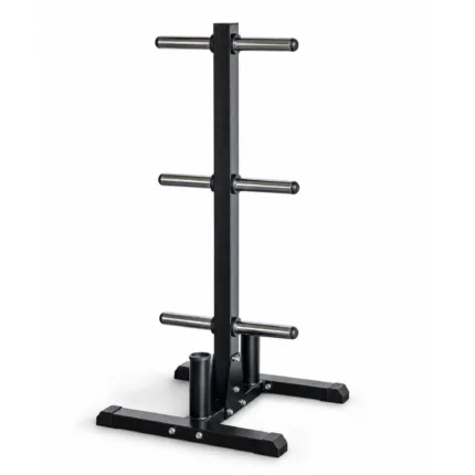 GravoMax stationary Olympic weight plate and barbell storage tree with 6 pegs