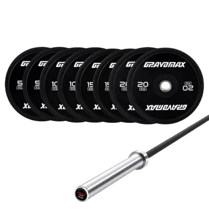 100KG Bumper Plates + Monkey King 20KG Weightlifting Barbell Set by GravoMax