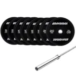 GravoMax 120kg Olympic lifting set featuring 20kg Nova barbell and 100kg black bumper plates