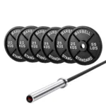 GravoMax 160kg powerlifting barbell package with Hercules 20kg bar and solid cast iron plates