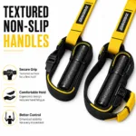 Heavy duty steel carabiners and door anchor on suspension training straps