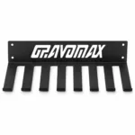 Long wall-mounted gym storage rack with upward-angled safety lips