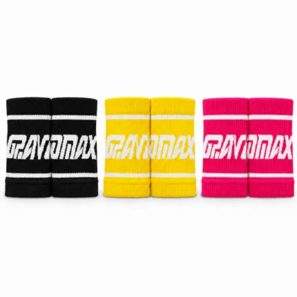 GravoMax sports sweatbands in black pink and yellow colours