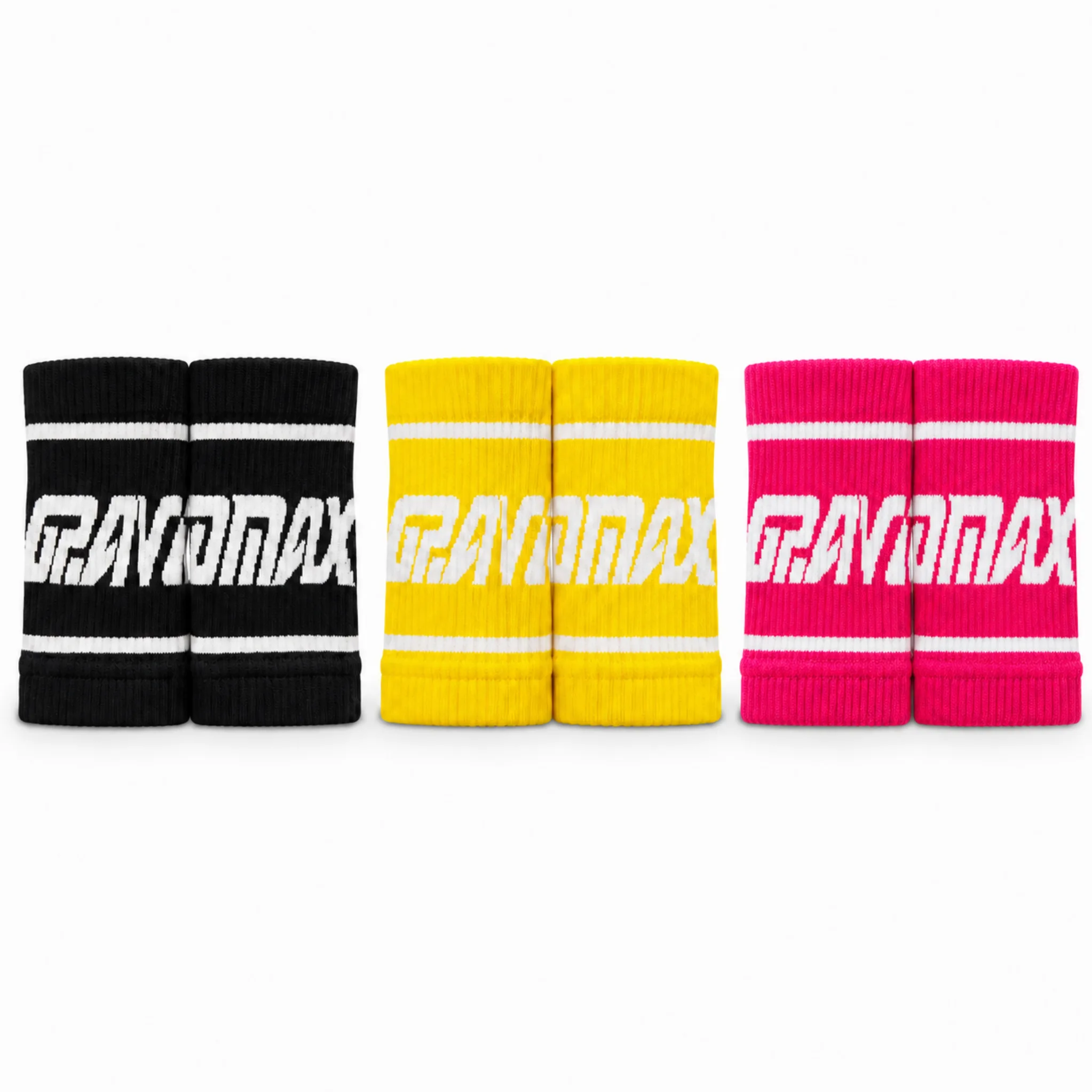 GravoMax sports sweatbands in black pink and yellow colours