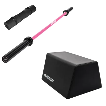 GravoMax ultimate hip thrust package featuring 1.3m barbell, glute bench, and barbell pad