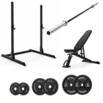 Squat Rack with FID bench and 80kg weightlifting barbell set