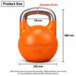 Standardized Dimensions of 28kg Competition Kettlebell