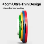 Alt text 建议： GravoMax ultra-thin powerlifting weight plates shown from the side, featuring a sub-3 cm slim design for maximum bar loading and reduced wobble.